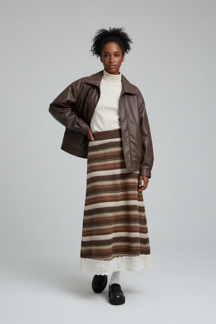 Jupe Longue Rayée Dentelle Bohème