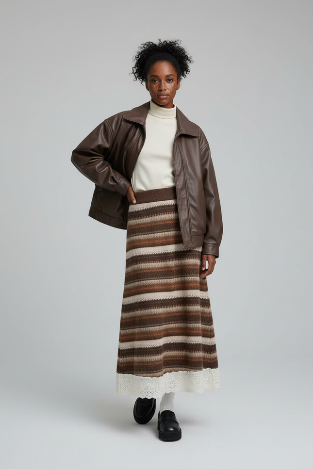 Jupe Longue Rayée Dentelle Bohème