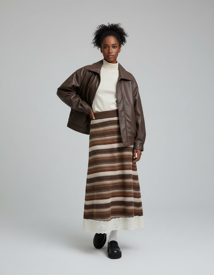 Jupe Longue Rayée Dentelle Bohème