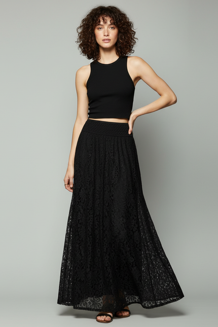 Jupe Longue Noire Dentelle Élégante