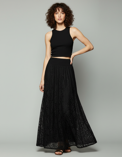 Jupe Longue Noire Dentelle Élégante