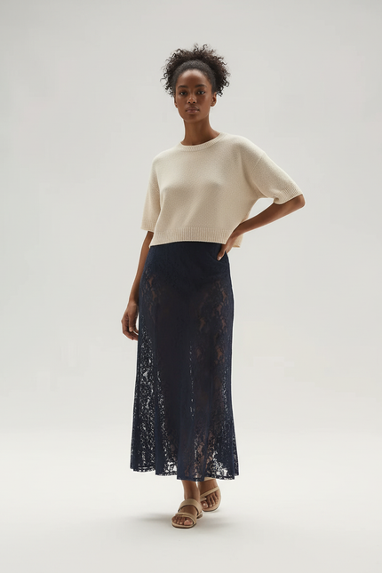 Jupe Longue Dentelle Fleurie Transparente Élégante