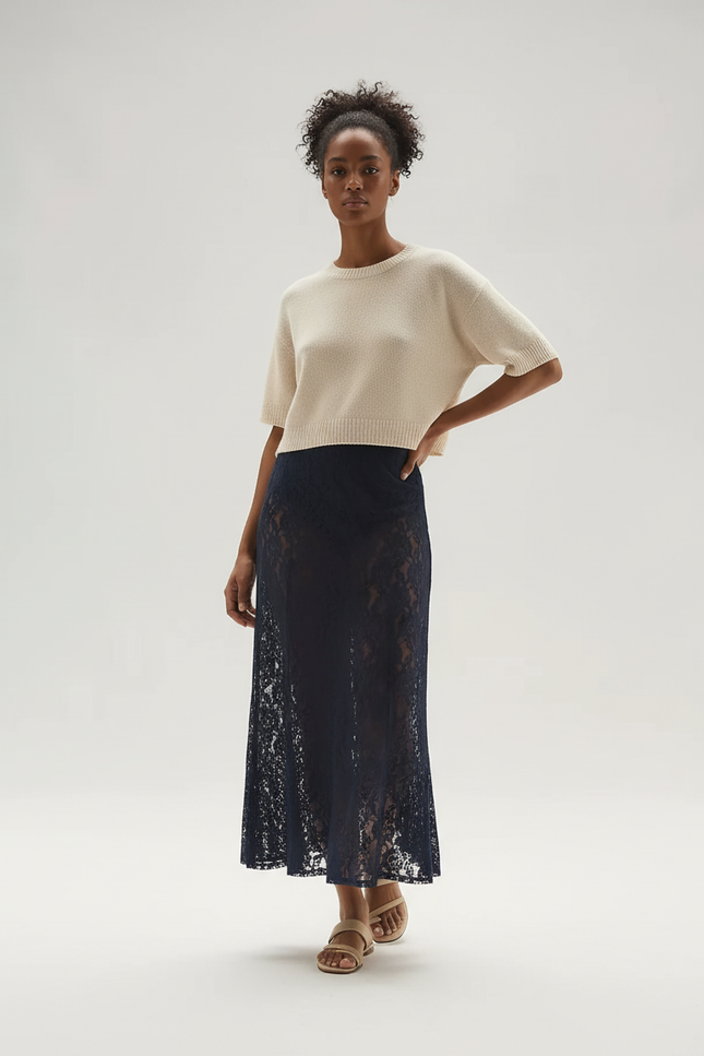 Jupe Longue Dentelle Fleurie Transparente Élégante