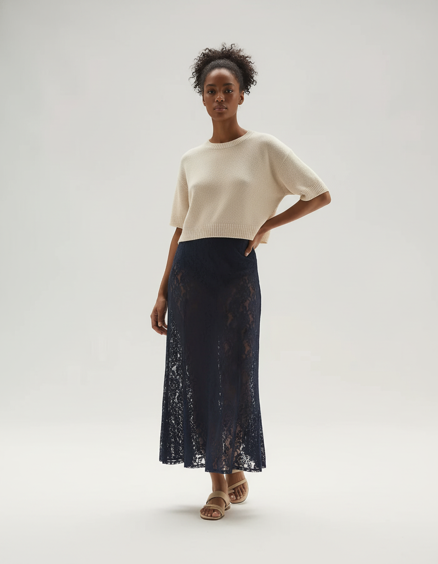 Jupe Longue Dentelle Fleurie Transparente Élégante