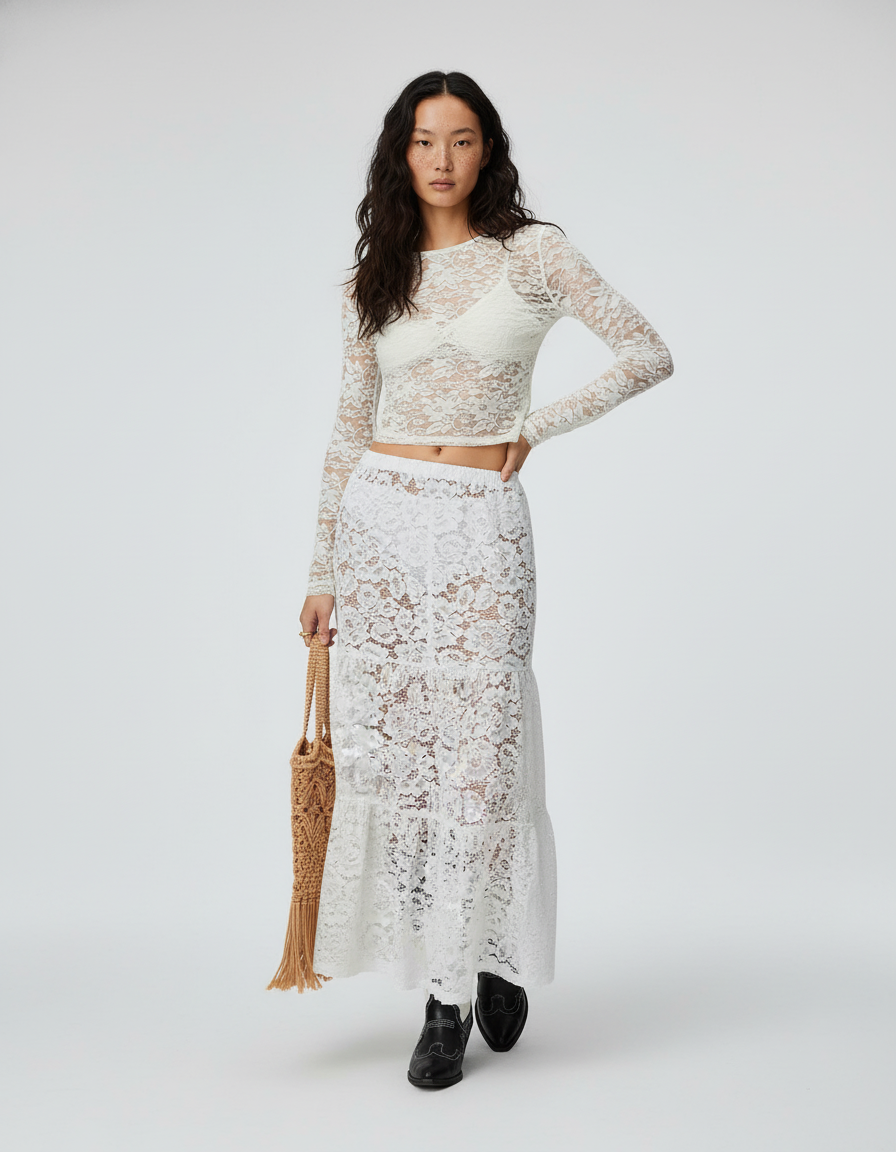 Jupe Longue Blanche Dentelle Bohème