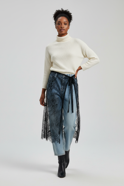 Jupe Longue Dentelle Noire Élégante Irrégulière