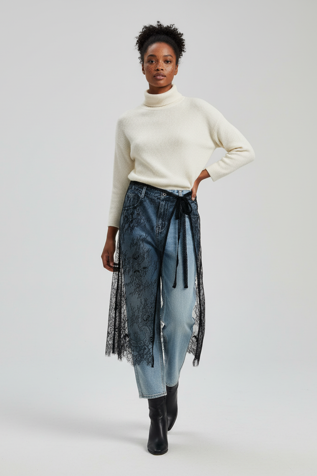 Jupe Longue Dentelle Noire Élégante Irrégulière