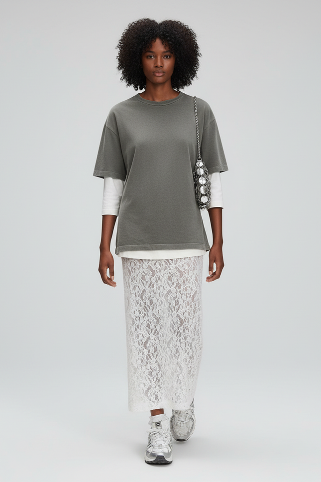 Jupe Longue Jacquard Blanche Transparente Élégante