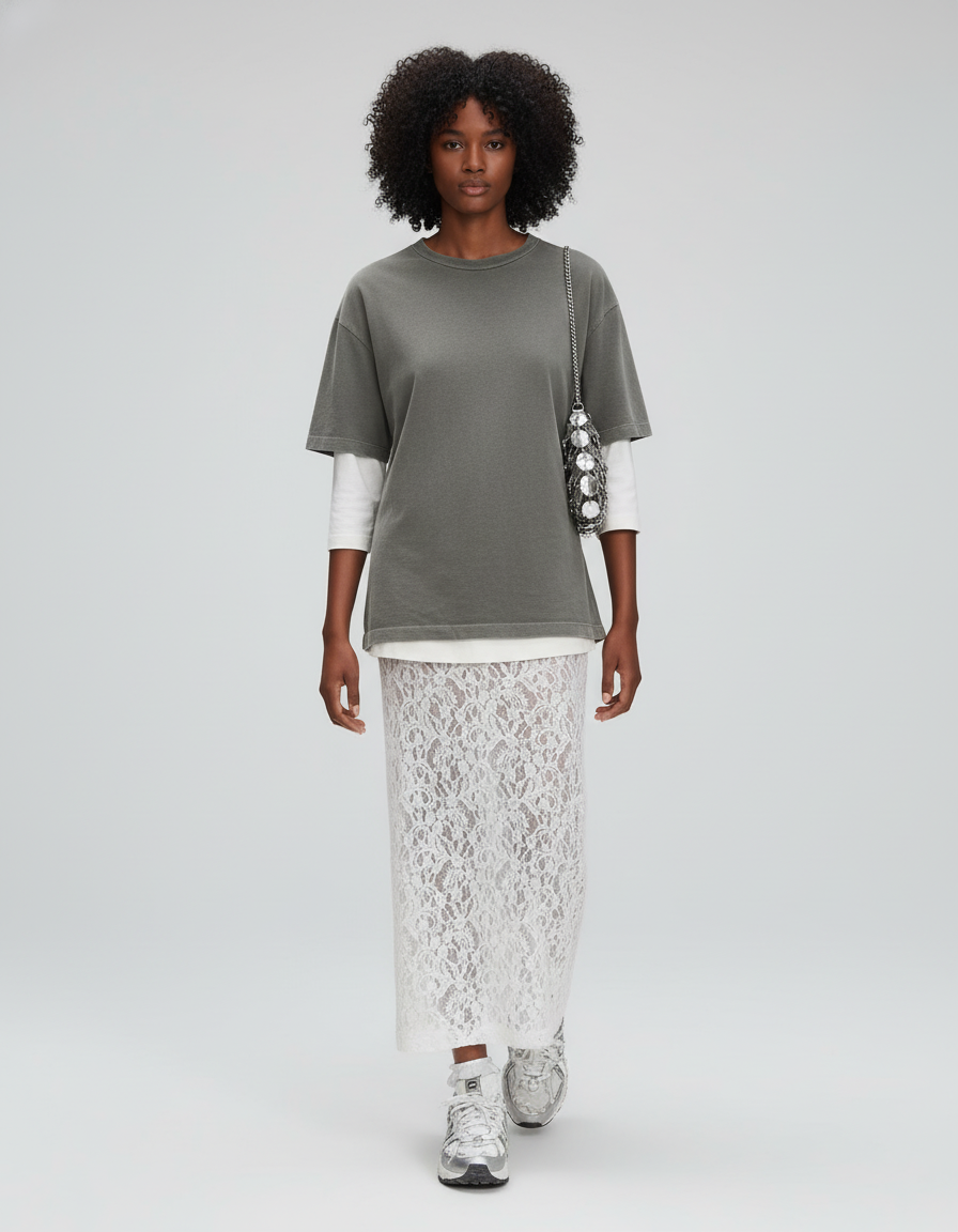 Jupe Longue Jacquard Blanche Transparente Élégante