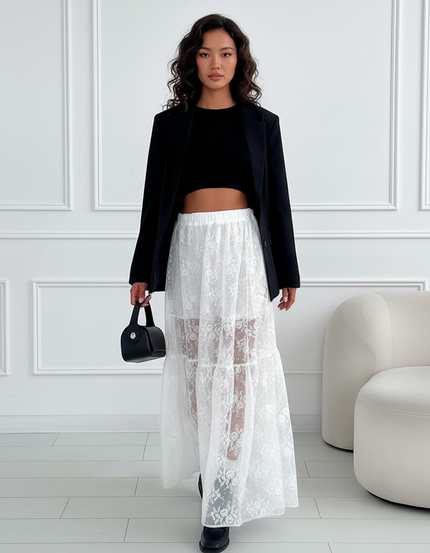 Jupe Longue Dentelle Transparente Chic