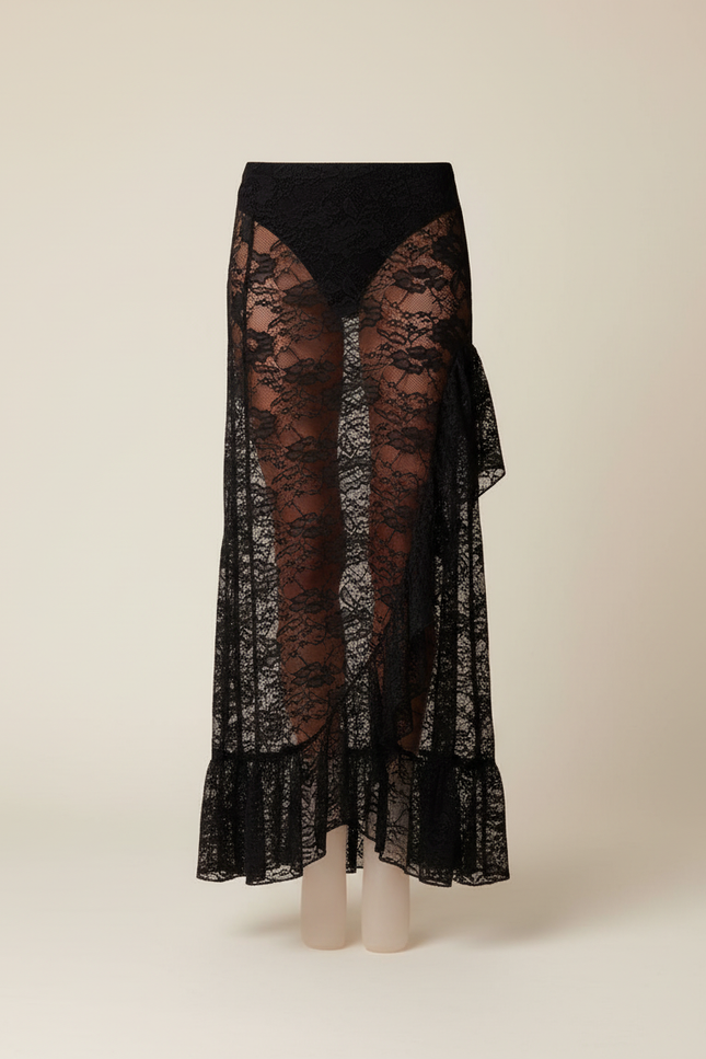 Jupe Longue Dentelle Transparente Noire Chic