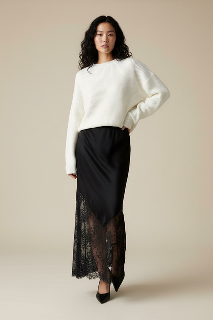 Jupe Longue Noire Élégante Dentelle