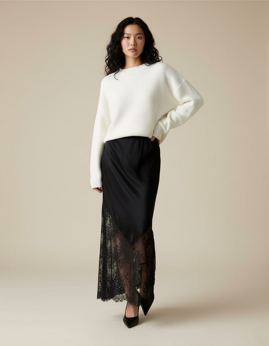 Jupe Longue Noire Élégante Dentelle