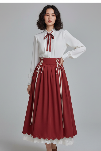 Jupe Longue Rouge Laçage Élégante