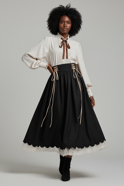 Jupe Longue Plissée Dentelle Chic