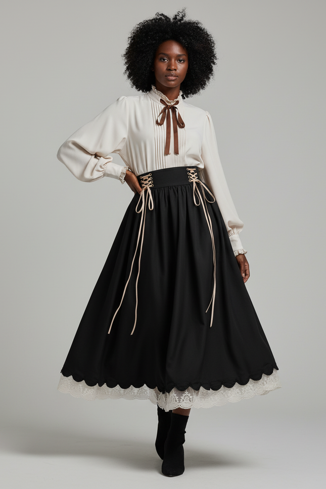 Jupe Longue Plissée Dentelle Chic