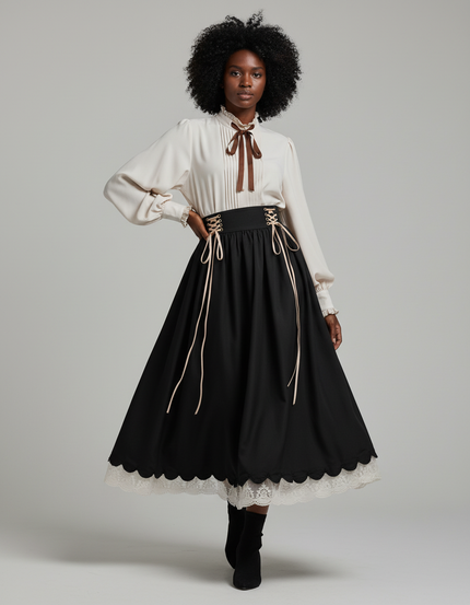 Jupe Longue Plissée Dentelle Chic
