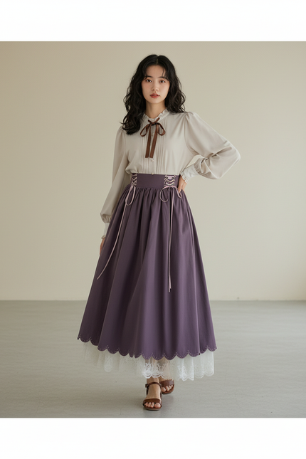 Jupe Longue Violette Dentelle Bohème