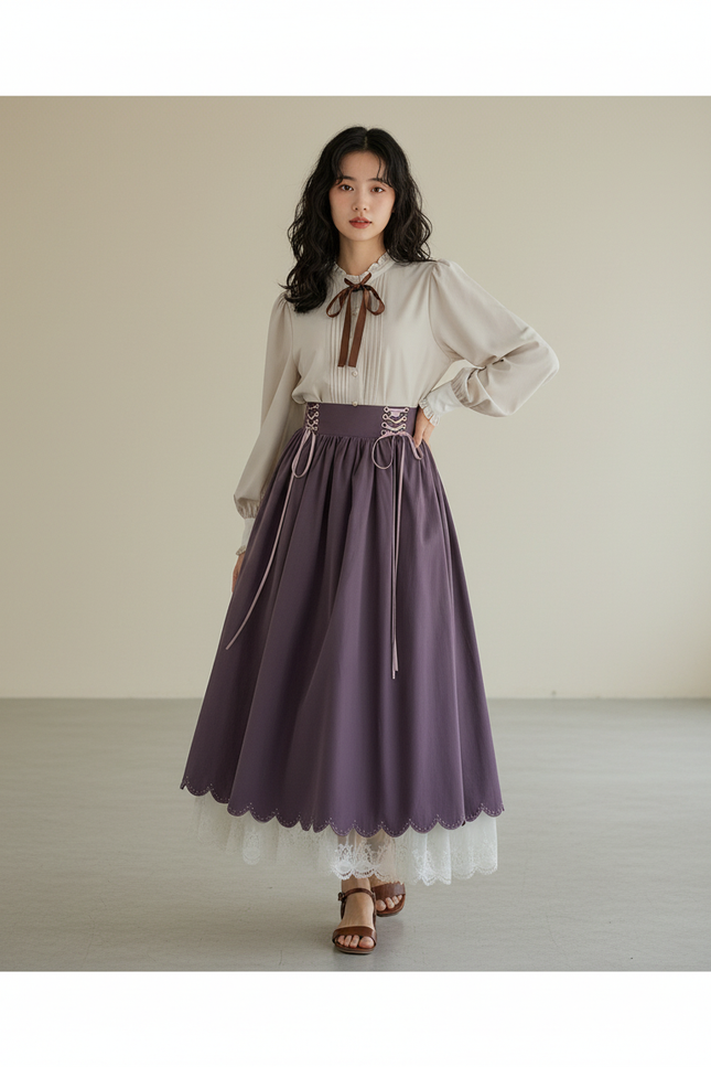 Jupe Longue Violette Dentelle Bohème