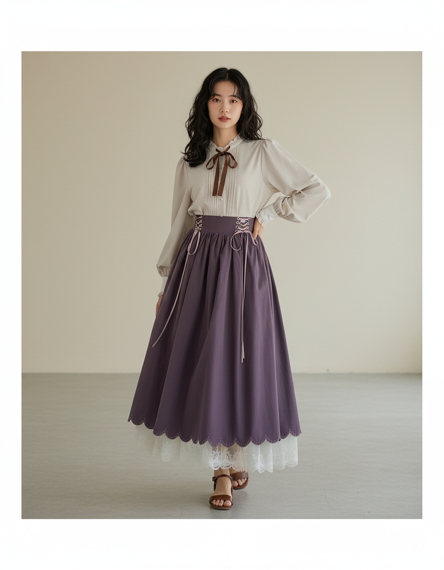 Jupe Longue Violette Dentelle Bohème