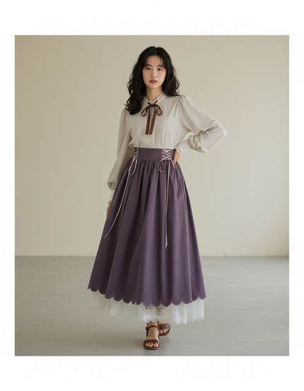 Jupe Longue Violette Dentelle Bohème