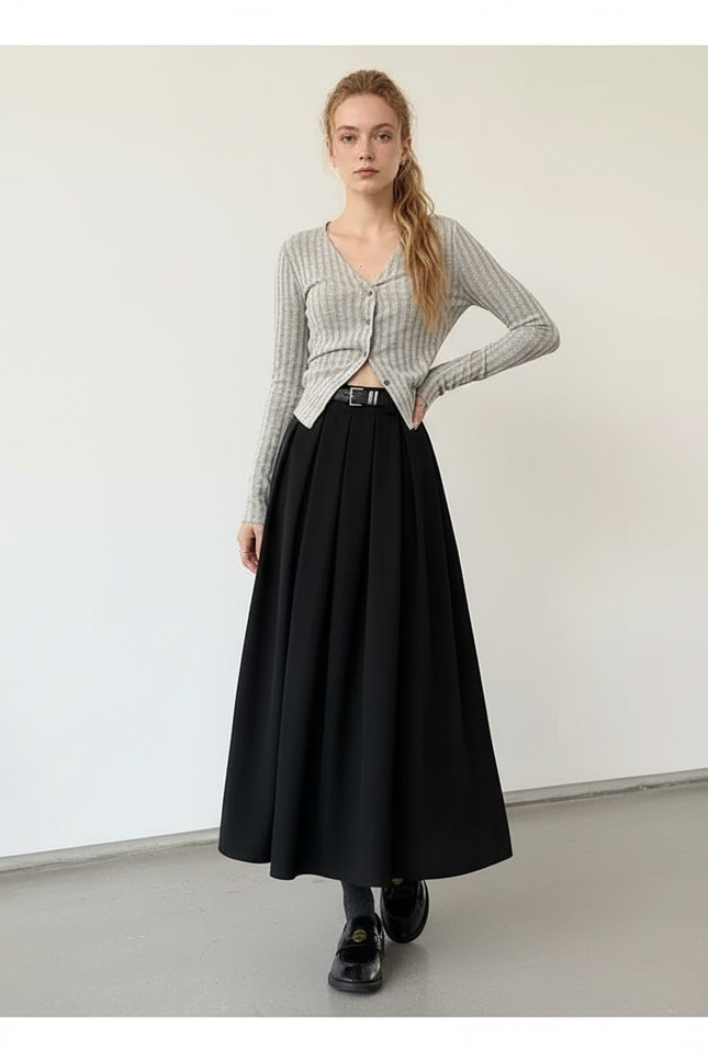 Jupe Longue Noire Plissée Fluide