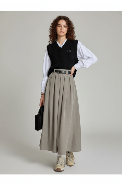Jupe Longue Grise Plissée Élégante