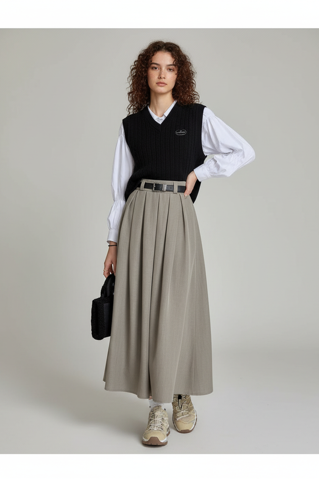 Jupe Longue Grise Plissée Élégante