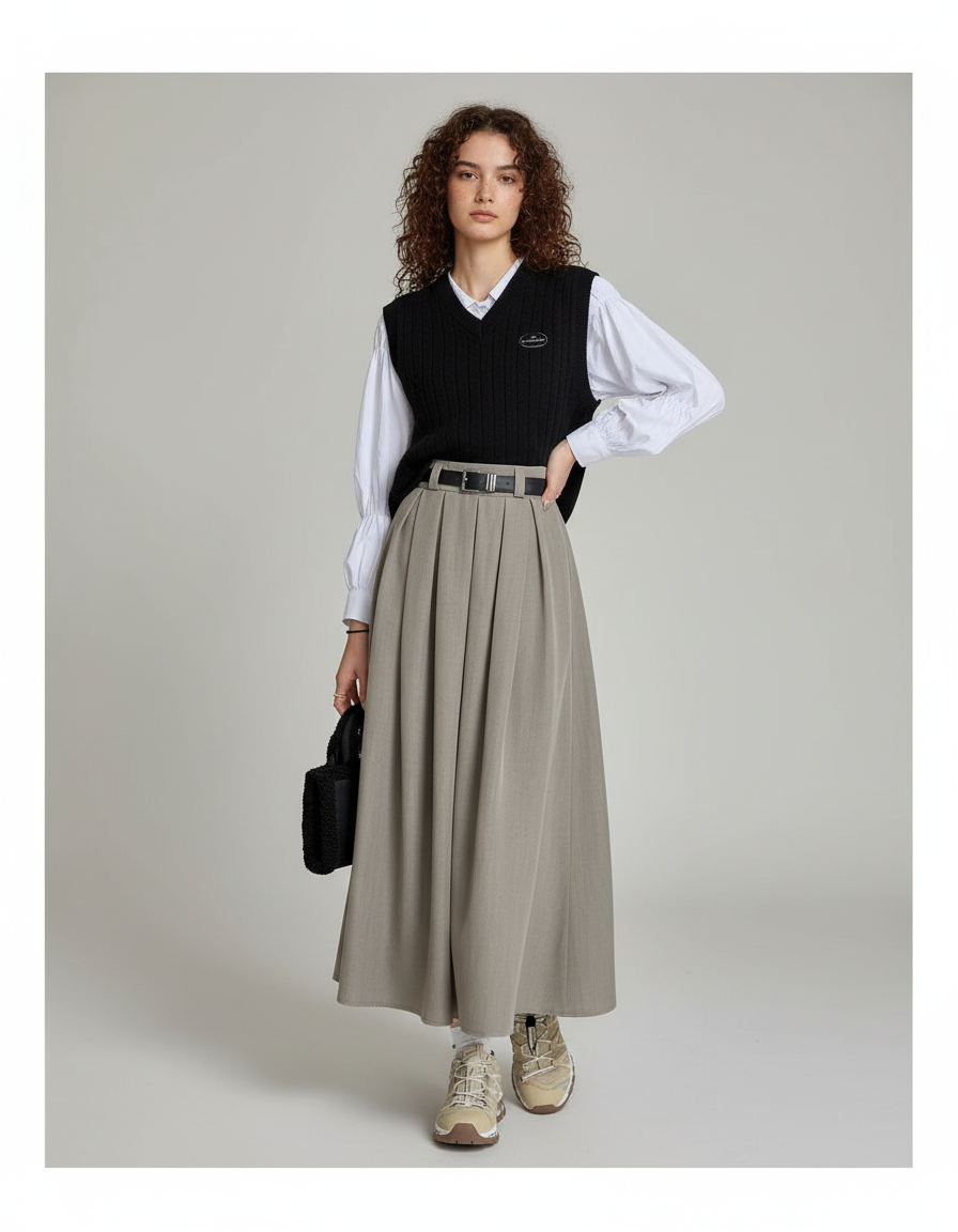 Jupe Longue Grise Plissée Élégante