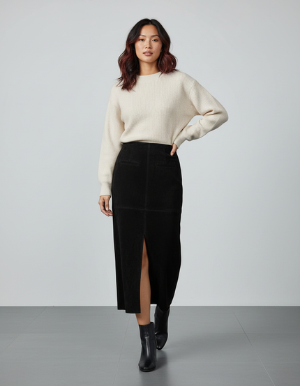 Jupe Longue Noire Daim Chic