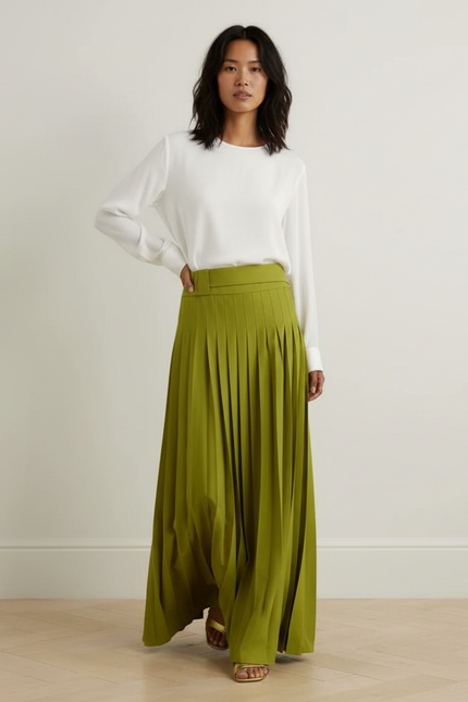 Jupe Longue Verte Plissée Élégante