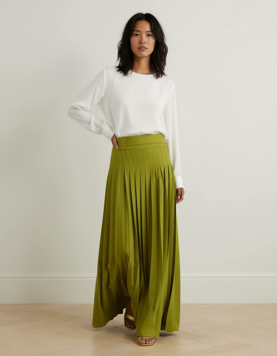Jupe Longue Verte Plissée Élégante