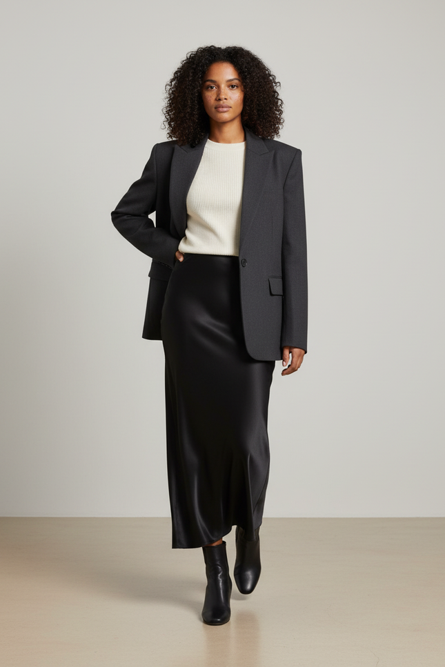 Jupe Longue Noire Satinée Fluide