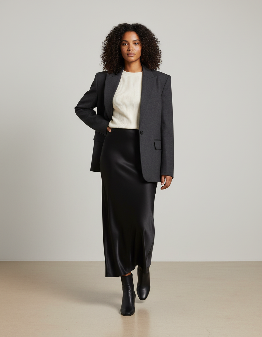 Jupe Longue Noire Satinée Fluide