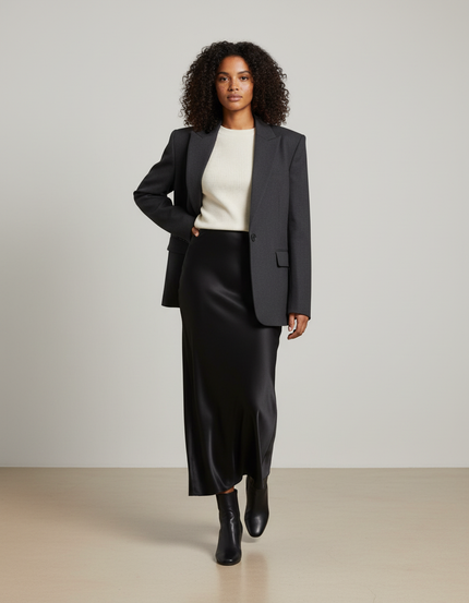 Jupe Longue Noire Satinée Fluide