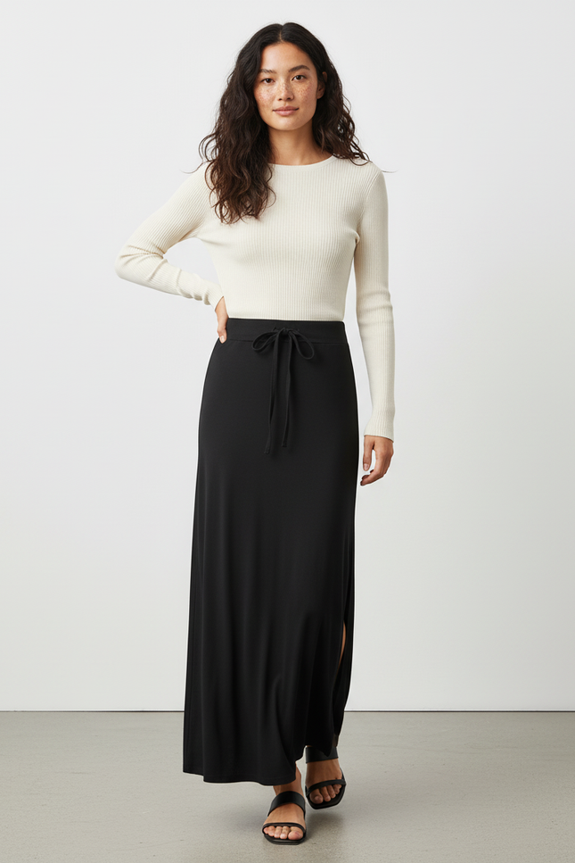 Jupe Longue Noire Fluide Fendue