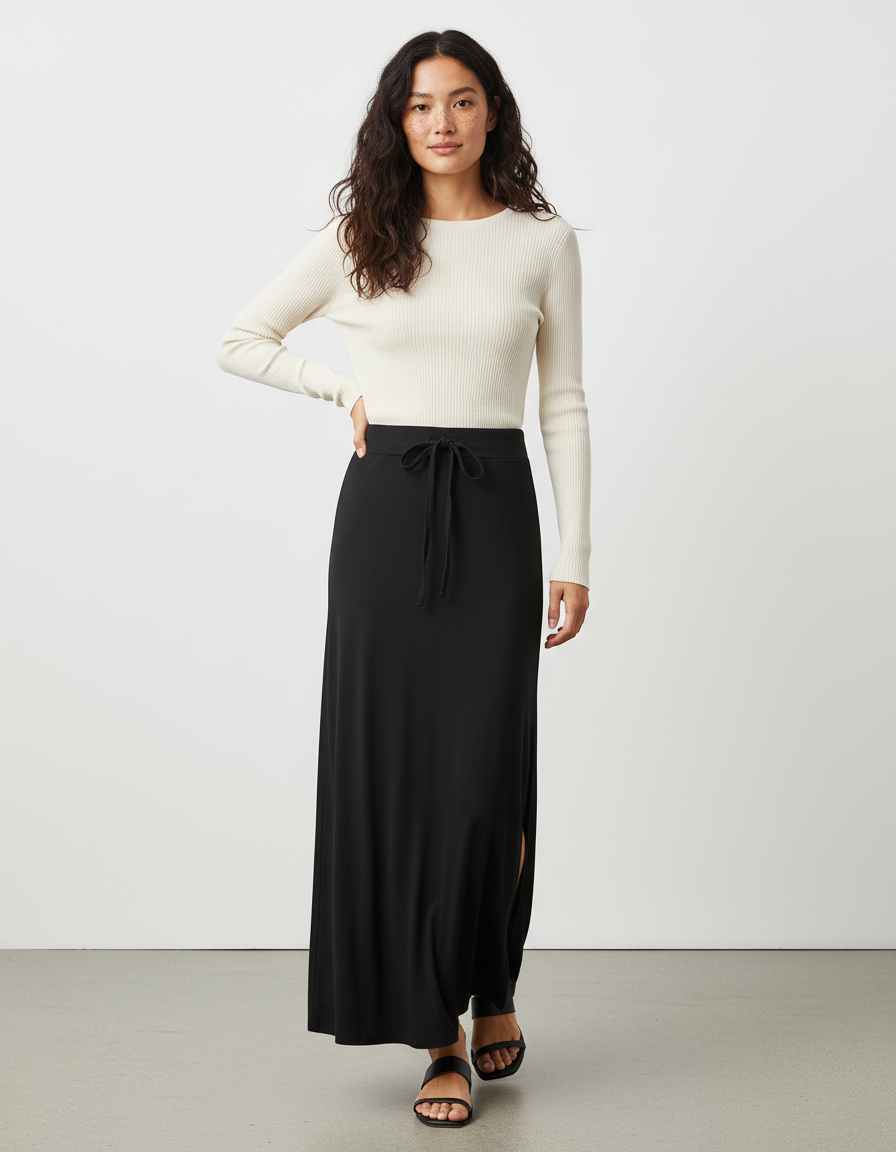 Jupe Longue Noire Fluide Fendue