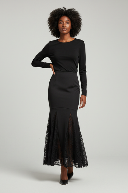 Jupe Longue Noire Dentelle Chic
