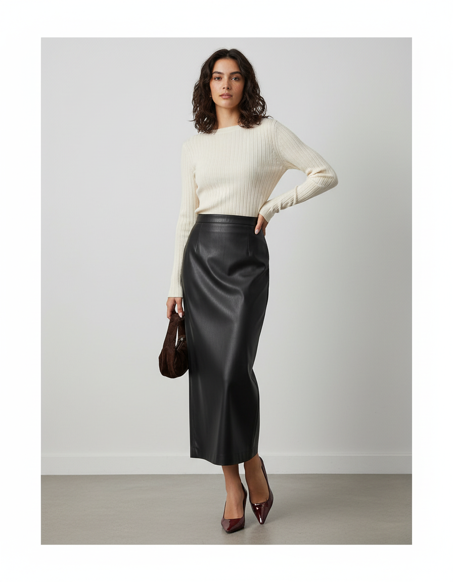 Jupe Crayon Longue Simili Cuir