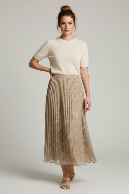 Jupe Longue Plissée Imprimée Élégante Femme