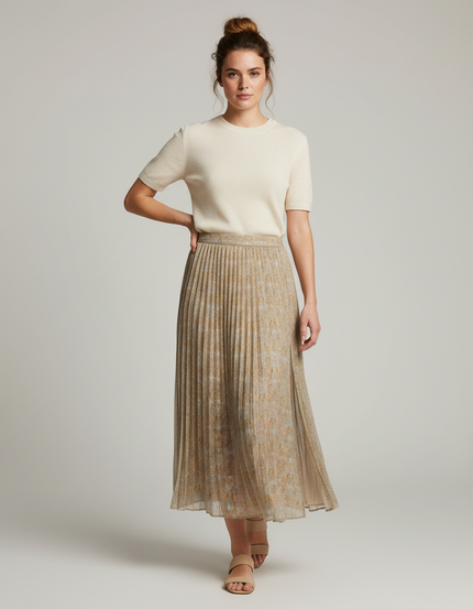 Jupe Longue Plissée Imprimée Élégante Femme