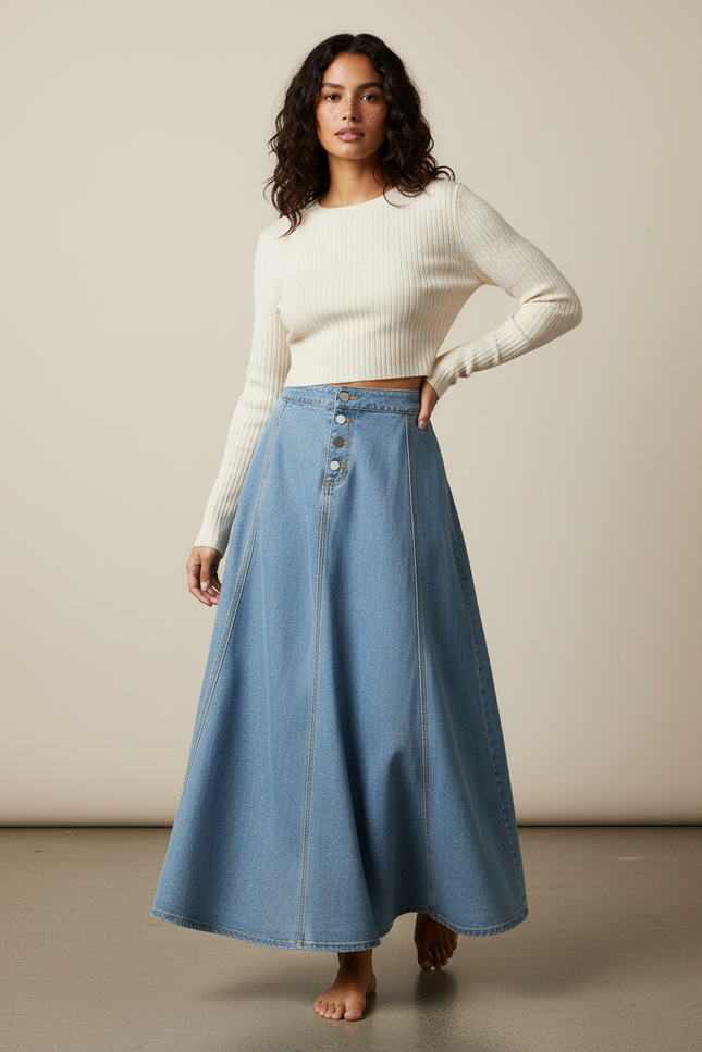 Jupe Longue Jean Boutonnée