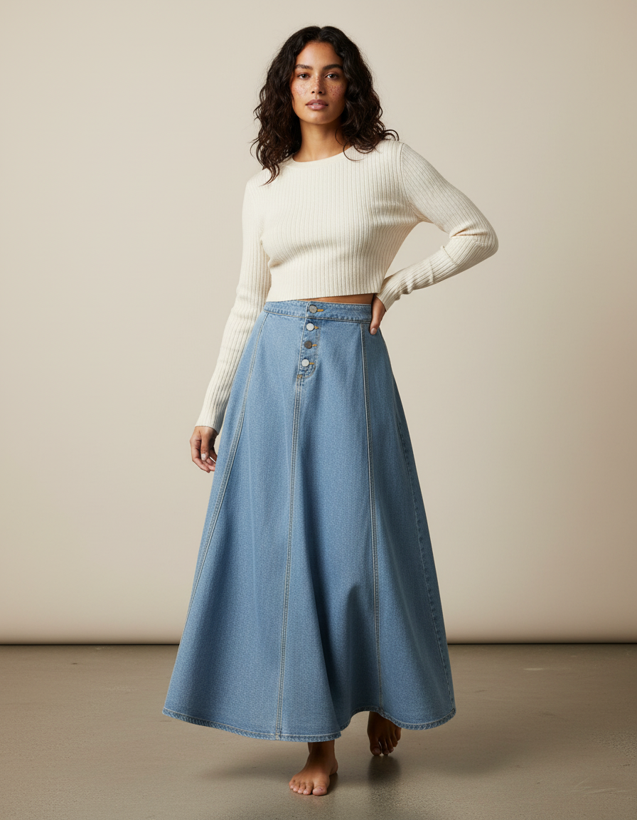 Jupe Longue Jean Boutonnée