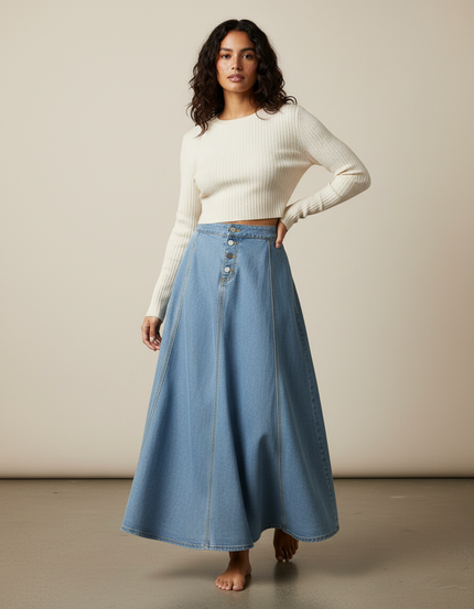 Jupe Longue Jean Boutonnée