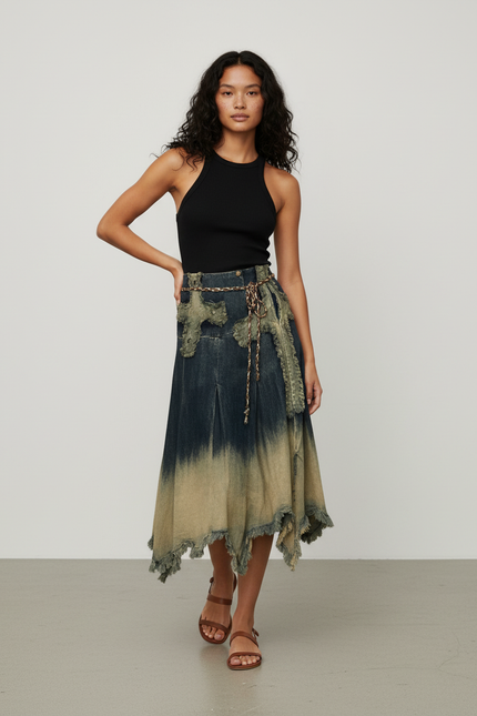 Jupe Longue Tie And Dye Bleu