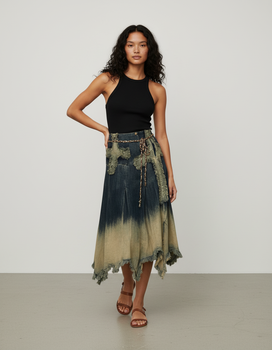 Jupe Longue Tie And Dye Bleu