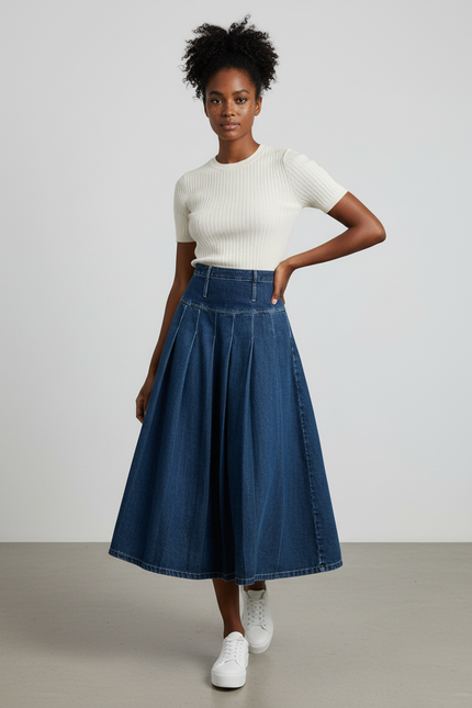 Jupe Jean Plissée Longue