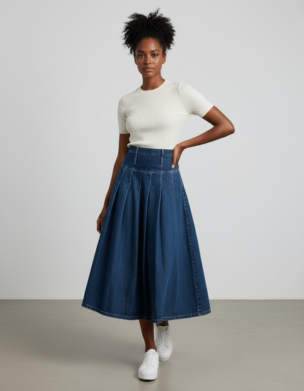 Jupe Jean Plissée Longue