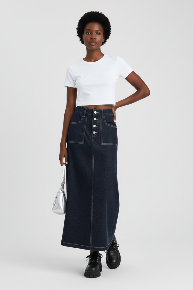 Jupe Longue Boutons Devant