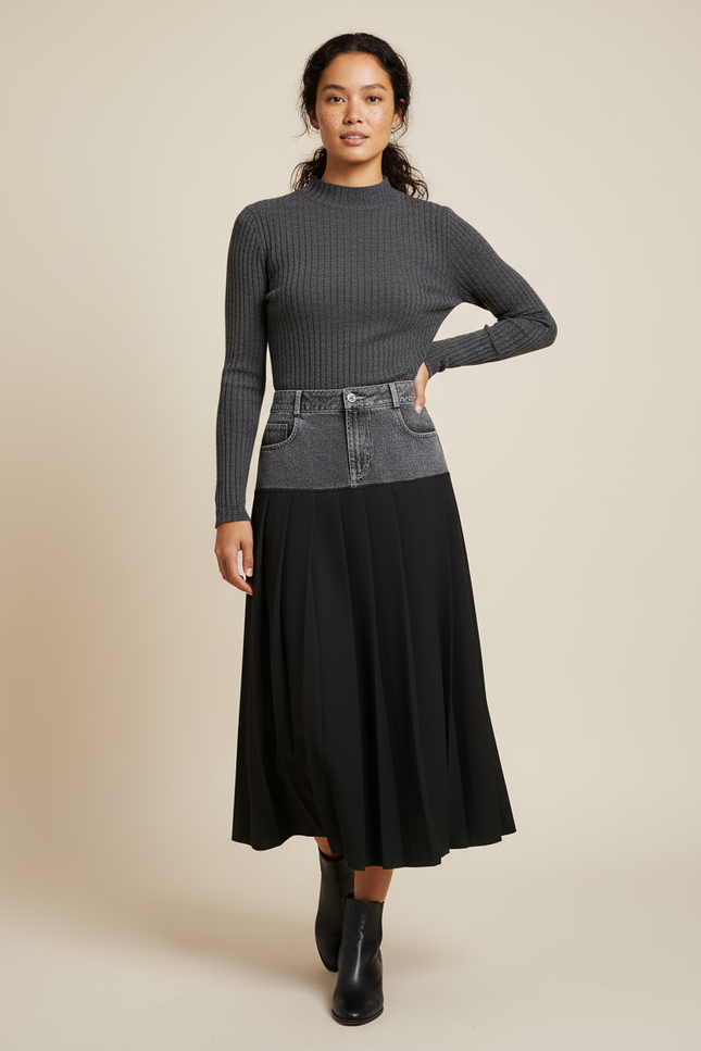 Jupe Longue Plissée Denim Chic